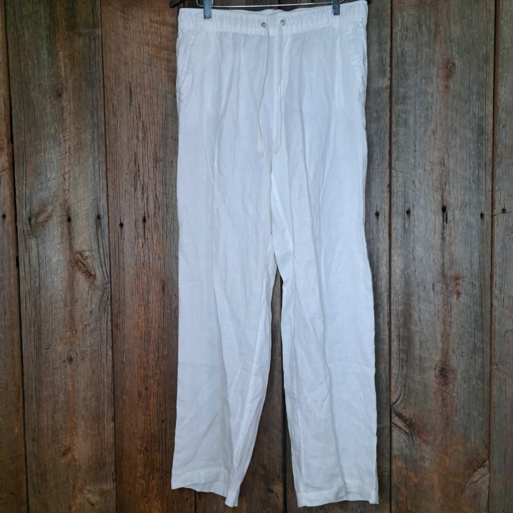 Coastal Grandmother Resort Wear 100% Linen St. Tropez West Pants Women's M White